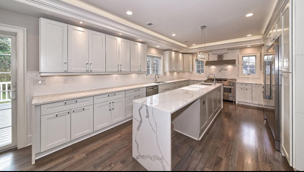 Residential kitchen with marble countertop